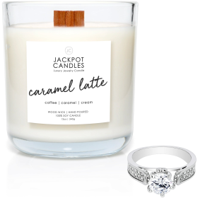 Caramel Coffee Latte Candle with Ring Inside (Surprise Jewelry Valued at $15 to $5,000) Ring Size 7