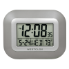 Westclox Classic Modern Silver Easy To Read LCD Display Digital Wall Clock with Large Numbers and Day, Date, and Temperature